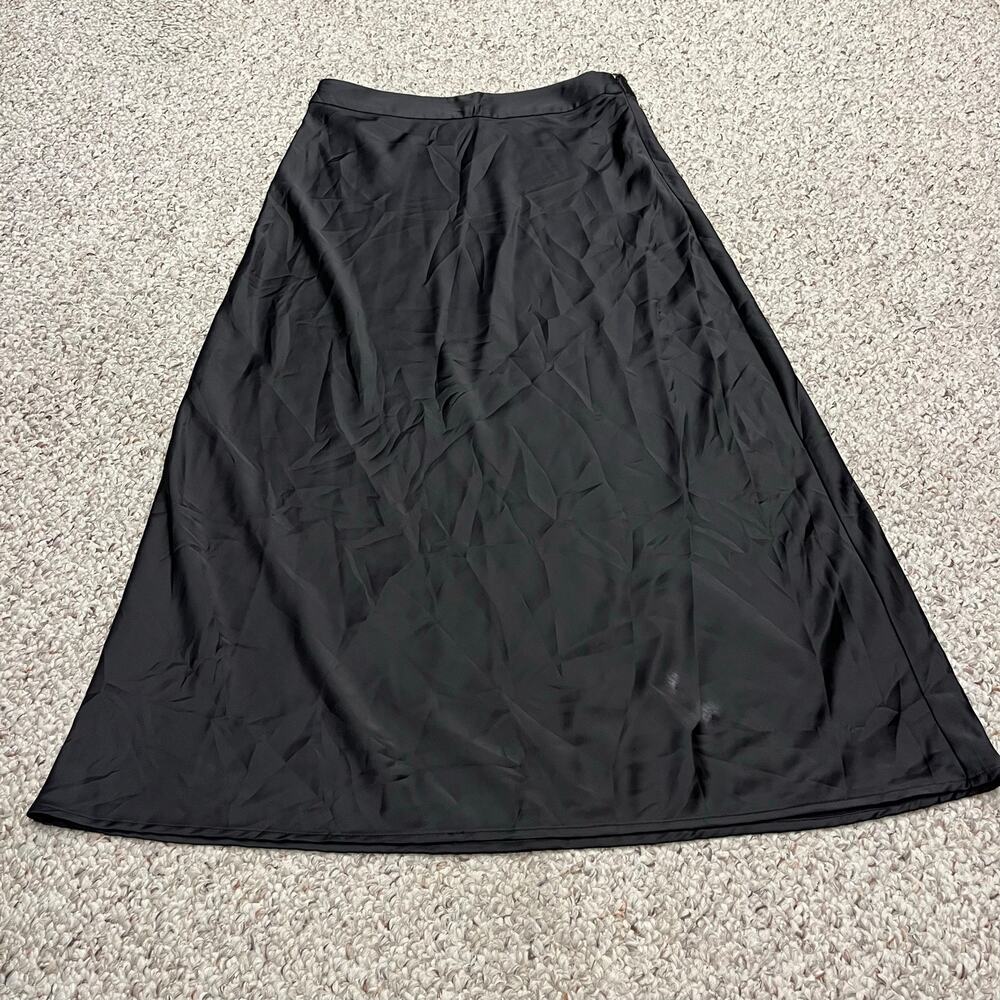 J Mclaughlin Satin Midi Skirt 6 Black Preppy Casual Classic Modest Career FLAW